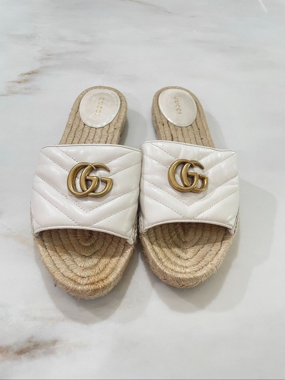 Gucci Marmont GG Espadrille Quilted Leather Slides Size 38